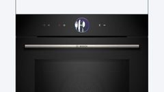 Bosch HMG7361B1, Serie 8 smarter Einbau-Backofen mit Mikrowellenfunktion, 60 x 60 cm, Made in Germany, Schwarz, Air Fry, Digitaler Bedienring, Touchdisplay, Automatikprogramme, Reinigungsunterstützung