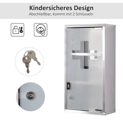 HOMCOM Medizinschrank abschließbar 3 Fächer Edelstahl