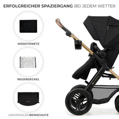 Kinderkraft MOOV2 AIR Kinderwagen 3 in 1 Kinderwagenset bis 26 kg mit Kindersitz I-SIZE 40-75 cm, Buggy Funktion, Liegeposition verstellbar, Große ausziehbare Verdeck, Aufblasbare Räder, Schwarz