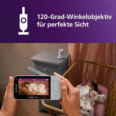 PHILIPS Avent Connected Videophone mit WLAN, hochwertiger HD-Kamera, Infrarot-Nachtsichtfunktion, Schrei-Erkennung, Gegensprechfunktion, 12 Stunden Bildschirmlaufzeit im Eco-Modus, Modell SCD951/26