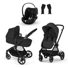 CYBEX Gold Kinderwagen EOS Lux 2-in-1 mit Babyschale Aton B2 i-Size und Babyschalen-Adapter, Reisesystem, Ab Geburt bis 22 kg (ca. 4 Jahre), Moon Black (Schwarz)