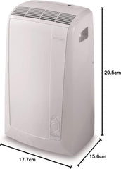 De'Longhi Pinguino PAC EM82, Mobile Klimaanlage für Rume bis zu 80 m, 9.400 BTU, 2,4 kW, 63 dB, Entfeuchtungsfunktion, Energieklasse A, 24h-Timer, Wei
