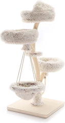 Fudajo Designer Kratzbaum in Zweigdesign 130 cm hoch, Katzenkratzbaum mit Plüsch und Sisal, Kletterbaum für Katzen, Katzenbaum mit Hängeliege