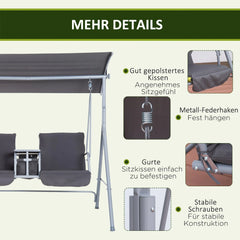 Outsunny Hollywoodschaukel 2-Sitzer mit Sonnendach Becherhalter