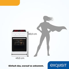 Exquisit Standherd, Standherd 50 cm Breite, Massekochfeld, einfach zu bedienen, 48 l Garraum, Elektro-Standherd 50 cm, EH9-3-090 weiss