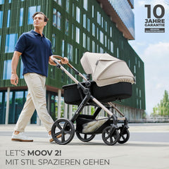 Kinderkraft MOOV2 AIR Kinderwagen 3 in 1 Kinderwagenset bis 26 kg mit Kindersitz I-SIZE 40-75 cm, Buggy Funktion, Liegeposition verstellbar, Große ausziehbare Verdeck, Aufblasbare Räder, Schwarz