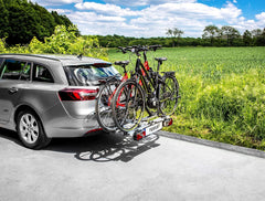 EUFAB 12010LAS Fahrradträger POKER-F, E-Bike geeignet, komplett vormontiert, Diebstahlschutz, für 2 Fahrräder, für Anhängerkupplung, Schwarz, 142 x 70 x 58 cm