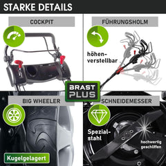 BRAST Benzin Rasenmäher mit Antrieb | 5,2kW(7PS) | Elektrostart | 48cm Schnittbreite | viele Modelle | TÜV | 4 Takt OHV Motor | 30-80mm Schnitthöhe | 60L Fangkorb | Stahlgehäuse | 19224 ESTART Speed