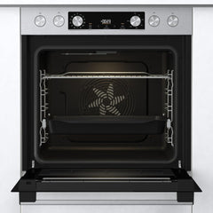 Gorenje Einbauherd-Set Heißluft Inox Set 4 mit Glaskeramik-Kochfeld / 77 Liter / ExtraSteam / GentleClose & Open / EcoClean / AirFry / PizzaMode / PerfectGrill / Teleskopauszüge / Inox-Look