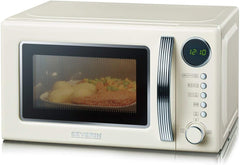 SEVERIN 2-in-1 Retro Mikrowelle mit Grillfunktion, Grillofen mit 5 Leistungsstufen und 8 Automatikprogrammen, hochwertige Mikrowelle mit Grill, ca. 700 W, creme / chrom, MW 7892