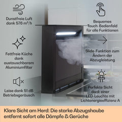 Klarstein Downdraft-Dunstabzugshaube, Versenkbare Abzugshaube, Leise Dunstabzugshauben mit Filter, Dunstabzugshaube 60cm, Umluft/Abluft Dunsthaube mit 10 Stufen, Dunstabzug 576 m³/h Luftstrom
