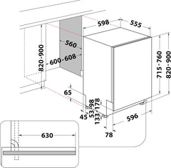 Bauknecht BCIO 3T341 PLET Vollintegrierbarer Geschirrspüler 60 cm /Edelstahl/14 Maßgedecke/10 Standardprogramme und 1 Sensorprogramm/PowerClean/ActiveDry/Besteckschublade/Vollwasserschutz