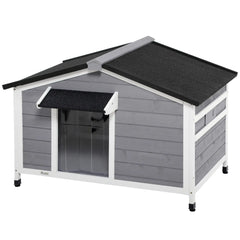 PawHut Hundehütte Outdoor aufklappbares Dach wetterfest Massivholz