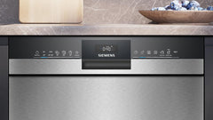 Siemens SN43ES14VE, iQ300 Smarter Geschirrspüler, Unterbau-Spülmaschine mit Besteckschublade, 60 cm, automatische Türöffnung dank autoOpen dry, besonders leise mit iQdrive-Motor, aquaStop, Edelstahl