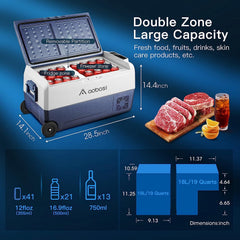 AAOBOSI Compressor Cool Box 36 L, Cool Box Car with WiFi App Control, 12/24 V and 100-240 V Electric Cool Box, up to -20 °C for Car, Truck, Boat, Motorhome, Camping, Double Zone