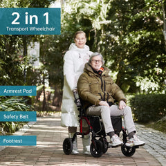 Geländegängiger 2-in-1-Rollator und Transportstuhl, zusammenklappbarer Rollstuhl mit luftlosen 10-Zoll-Rädern für Senioren, umkehrbare Rückenlehne und abnehmbare Fußstützen, blau