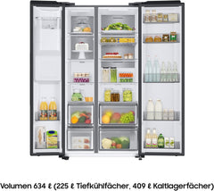 RS6GA8521B1/EG Side-by-Side Kühlschrank, 178 cm, 634 , 225 Gefriervolumen, Space Max Technologie, Premium Black Steel