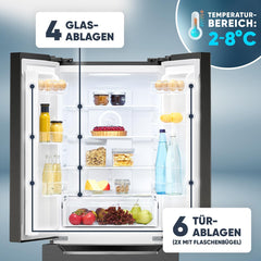 Bomann® Kühlschrank mit Gefrierfach | No-Frost Gefrierteil | 186cm Kühlschrank | 39dB | Kühl Gefrierkombination mit MultiAirflow | 320L | Kühl Gefrierkombination No-Frost | KG 7361 schwarz-inox
