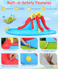 Aufblasbare Wasserrutschen für Kinder, 8-in-1-Hüpfburg-Wasserpark mit 450-W-Gebläse, Kletterwand, Planschbecken, 2 Wasserkanonen, Basketballkorb, Wasserrutsche, Krokodilsprinkler als Geschenk für eine Gartenparty