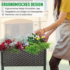 Outsunny Hochbeet Pflanzkübel rückenschonend mit Ablage Poly-Rattan