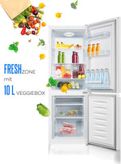 Heinrichs Fridge Freezer Combination 175 Litres, Cooling Volume 122 L, Freezer 53 L, LED Interior Lighting, Fridge Door Hinge, Changeable, Quiet 39 dB, Large Freezer Boxes, 7 Temperature Levels, inox