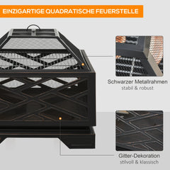 Outsunny Feuerschale Grillfunktion tragbar mit Funkenschutz Schürhaken