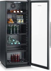 SEVERIN Flaschenkühlschrank, mit integriertem Schloss und integrierter LED-Beleuchtung, 118 L Nutzinhalt, schwarz/silber, FSK 8840