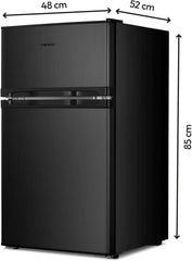 MEDION Mini Kühl-Gefrierkombination (85 Liter, 61L Kühlteil, 24L Gefrierteil, freistehend, 40 dB, transparente Gemüseschublade, Türanschlag wechselbar, MD 37689) grau