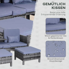 Outsunny Polyrattan Gartensofa Set 3-tlg 2-in-1 Rückenlehne Outdoor