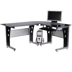 HOMCOM Eckschreibtisch L-Form mit Tastaturablage & PC-Tower-Halterung