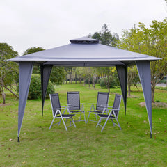Outsunny Pavillon 3,45x3,45 m mit Doppeldach Grau