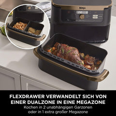 Ninja Heißluftfritteuse MAX PRO, 6,2 L, ölfrei, große Schublade, Rösten, Backen, Air Fry, Antihaftbeschichtet, Spülmaschinenfester Korb & Crisper Gittereinsatz, Silikonzange, Schwarz/Kupfer, AF180EUCP