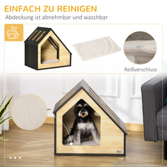 PawHut Hundehütte Holz 60x40 cm mit Kissen für kleine Hunde