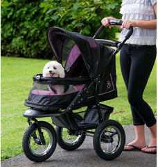 No-Zip NV Haustier-Buggy für Katzen/Hunde, Einstieg ohne Reißverschluss, einfaches Zusammenklappen mit einer Hand, Reifen mit Gelfüllung, Plüschpolster + Wetterschutz inklusive, 3 Farben