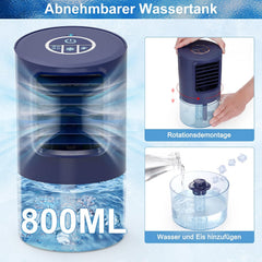 RenFox Klimagerte Mini Luftkühler, 5 in 1 Mobile Klimaanlage, Air Cooler Klimagert, Ventilator, Luftbefeuchter, 3 Geschwindigkeiten, 7 LED Luftkühler Klein für Zuhause und Büro