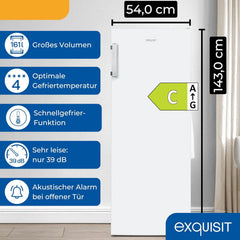 Exquisit Gefrierschrank NoFrost, Tiefkühlschrank groß, 161 Liter, Schnellgefrieren, Alarm-Funktion, GS5231-NF-H-040C weiss