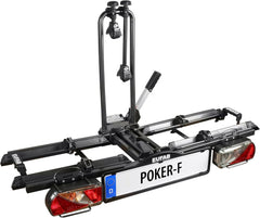 EUFAB 12010LAS Fahrradträger POKER-F, E-Bike geeignet, komplett vormontiert, Diebstahlschutz, für 2 Fahrräder, für Anhängerkupplung, Schwarz, 142 x 70 x 58 cm