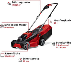 Einhell City Akku-Rasenmher GE-CM 18/30 Li Kit Power X-Change (18 V, 30 cm Schnittbreite, bis 150 m, Brushless, 25L Fangkorb, 30-70 mm Schnitthhe, inkl. 3,0 Ah Akku + Ladegert)
