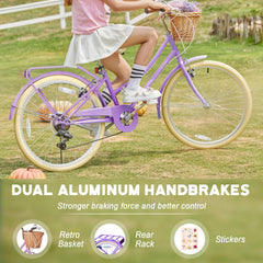 Glerc Missy 20 24 26 Zoll Mädchen City 6-Gang Hybrid Cruiser Fahrrad mit Weidenkorb für Jugend über 6-Jahre alt, mehrere Farben