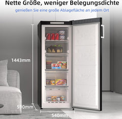 CHiQ FSD166NE4E Gefrierschrank 166 L, No Frost Technologie, Wechselbarer Türanschlag, Schwarzer Edelstahl, 144cm Höhe