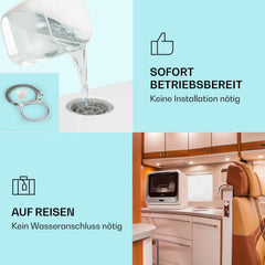 Klarstein ia Mini Geschirrspüler, Spülmaschine mit Platz für 2 Maßgedecke, 6 Programme, 5 L Wasser benötigt, LED-Display, Touch, Tischgeschirrspüler inkl. Zubehör, schwarz