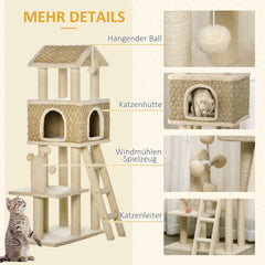PawHut Kratzbaum Katzenhöhle 2in1 mit Sisal-Kratzstämmen