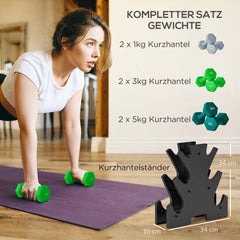 SPORTNOW Hantelset 6-teilig mit Hantelständer – 1 kg bis 5 kg