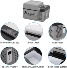 Alpicool C12 12L Cool Box 12 V Mini Fridge Electric Compressor Car Fridge Camping Freezer Box Small Portable for Car, Truck, Boat, RV with USB Connection