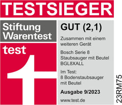 Bosch Staubsauger mit Beutel Serie 8 BGB75X494, Bodenstaubsauger, ideal für Allergiker, Hygiene-Filter, Bodendüse für Parkett, Teppich, Fliesen, langes Kabel, leise, 650 W, blau