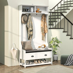 HOMCOM Garderobenständer Schuhbank All-in-1 Design Weiß