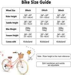 Glerc Missy 20 24 26 Zoll Mädchen City 6-Gang Hybrid Cruiser Fahrrad mit Weidenkorb für Jugend über 6-Jahre alt, mehrere Farben