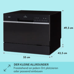 Klarstein ia 8 - Spülmaschine, Geschirrspüler, Freistehend, Teilintegriert, F, 55 cm breit, 8 Maßgedecke, 6 Programme, Aquastop, silber