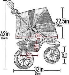 No-Zip NV Haustier-Buggy für Katzen/Hunde, Einstieg ohne Reißverschluss, einfaches Zusammenklappen mit einer Hand, Reifen mit Gelfüllung, Plüschpolster + Wetterschutz inklusive, 3 Farben