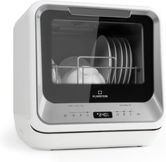 Klarstein ia Mini Geschirrspüler, Spülmaschine mit Platz für 2 Maßgedecke, 6 Programme, 5 L Wasser benötigt, LED-Display, Touch, Tischgeschirrspüler inkl. Zubehör, schwarz